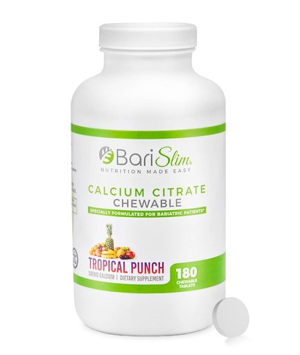 [BRSRA2Y6CIHAIA3V] BariSlim Bariatric Calcium Citrate with Magnesium Citrate & Vitamin D Chewable Tabs - 500mg Calcium Citrate - Formulated for Post Weight Loss Surgery - Supports Bone Health | Tropical Punch | 180 Tabs