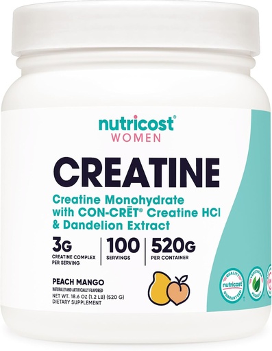 [BRSW2CQDA4GRQA3V] Nutricost Creatine Monohydrate Powder for Women, Micronized, Peach Mango, 100 Servings - Vegetarian, Non-GMO, Gluten Free