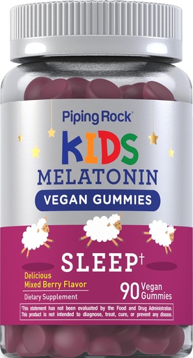 [BRSRMAIBAUMGOAD2] Piping Rock Kids Melatonin Gummies | 1mg | 90 Count | Supplement for Children | Mixed Berry Flavor | Vegan, Non-GMO, Gluten Free