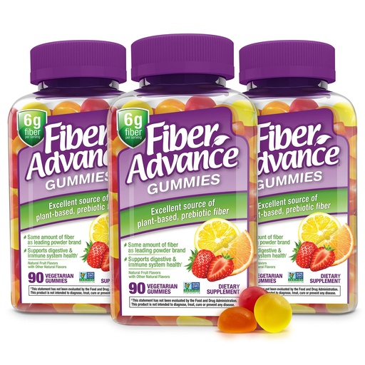 [BRSRMCY5PJ6BUAY3] Fiber Advance Gummies | 100% Plant Based Fiber Supplement for Digestive Health | Chicory Root Inulin Prebiotic Gummies for Adults | Gluten Free, Vegetarian, & Non-GMO (Pack of 3)