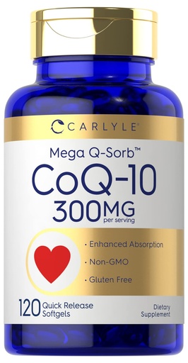 [BRSW2ADRDNYAEETF] Carlyle CoQ10 300mg | 120 Softgels | Mega Q-Sorb Coenzyme Q-10 | with Black Pepper Extract | Non-GMO, Gluten Free Supplement