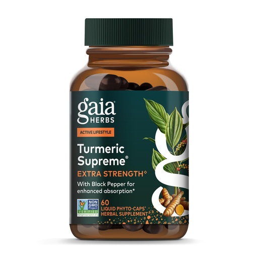 [BRSWIYL7C4ARQDTA] Gaia Herbs Turmeric Supreme Extra Strength - Supports Occasional Discomfort from Normal Wear & Tear* - with Turmeric Curcumin & Black Pepper - 60 Vegan Liquid Phyto-Caps (Up to 60 Servings)