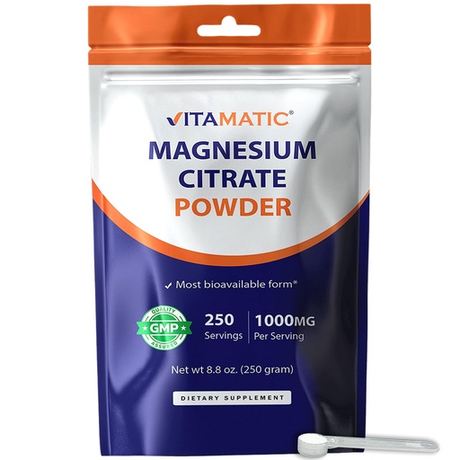 [BRSRAAIBOUARMGTJ] Vitamatic Magnesium Citrate 1000mg per Serving Supports Muscle, Joint, and Heart Health 250 Grams - 250 Servings