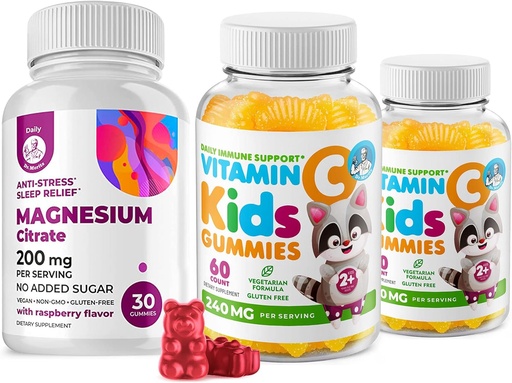 [BRSRMCTYDN5RAD3O] Vitamin C Gummies 120 count for Kids & Adults 240 mg and Magnesium 200 mg Gummies - Immune Support Low-Sugar Chewable Gummy Vitamins for Toddlers with Magnesium Calm Chews for Kids & Adults Sugar-Free