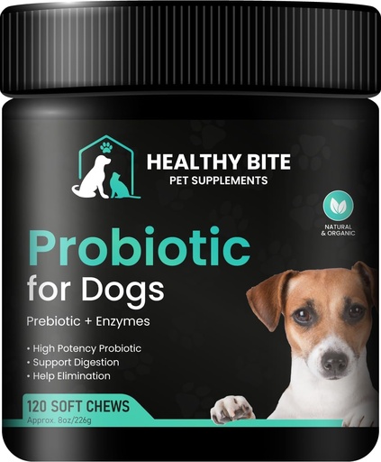 [BRSROHD6AAAWK3T3] Healthy Bite Probiotic for Dogs - Dog probiotic for Diarrhea, Gut Health and Itching, 6 Different Bacterias, Dog Probiotic Chews - Prebiotic for Dogs - Made in USA - 120 Count