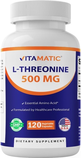 [BRSW2AQNAAIR6EQ3] Vitamatic L-Threonine 500mg – 120 Vegetable Capsules Promotes Healthy Liver, Cardiovascular & Structural Function