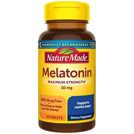 [BRSWYZY7OV5AODT2] Nature Made Melatonin 10mg Maximum Strength Tablets, 100% Drug Free Sleep Aid for Adults, Melatonin for Adults, 70 Count, 70 Day Supply
