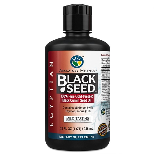 [BRSWKZD5CENRM3TO] Amazing Herbs Egyptian Black Seed Oil - Gluten Free, Non GMO, Cold Pressed Nigella Sativa Aids in Digestive Health, Immune Support, Brain Function, Mild Flavor - 32 Fl Oz