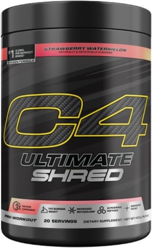 [BRSWGEA7BMPQ4ETK] Cellucor C4 Ultimate Shred Pre Workout Pulbere, Fat Burner pentru bărbați și femei, supliment de pierdere în greutate cu extract de root ghimbir, Pepene verde căpșuni, 20 Serviri, 12.3 Ounce (Pachet de 1)