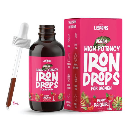 [BRSROHD2CUCQO3Y2] LLORENS PHARMACEUTICAL High Potency Iron Drops for Women, 20mg Elemental Iron (Polysaccharide Complex) per 1mL, Gentle on Stomach, Vegan, Natural Sweeteners (Berry Daiquiri, 4 Fl Oz)