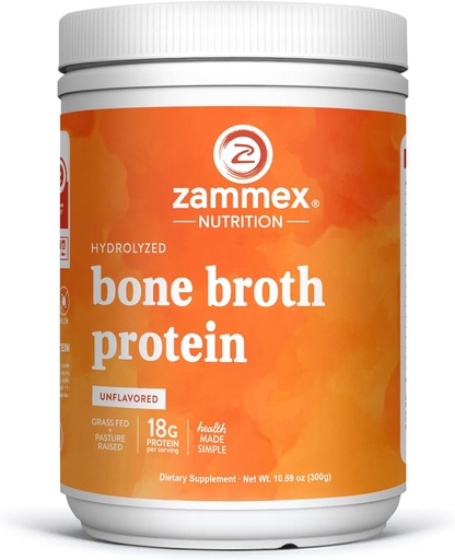 [BRSW2CAZAEMREAIZ] Zammex 100% Grass-Fed Beef Bone Broth Protein Powder, 20G Protein, Hydrolyzed Collagen Peptides Type 1&3, Supports Healthy Skin, Nails, Hair, Joints, Non-GMO, Gluten Free, Paleo & Keto Friendly