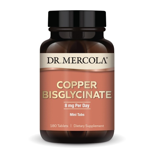 [BRSROAQDCAPQ4H3U] Dr. Mercola Copper Bisglycinate - Supports Cellular Health - Bioavailable Chelated Mineral - Essential Trace Element - Mini Tablets - 90-Day Supply - 180 Tablets