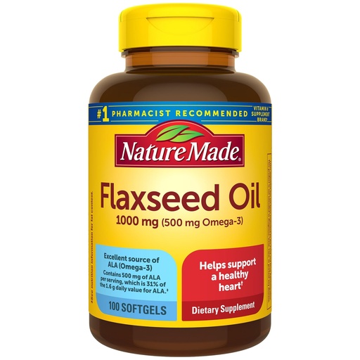 [BRSWIY33OUHRCFL4] Nature Made Flaxseed Oil 1000 mg, Fish Free Omega 3 Supplement, Dietary Supplement for Heart Health Support, 100 Softgels, 100 Day Supply