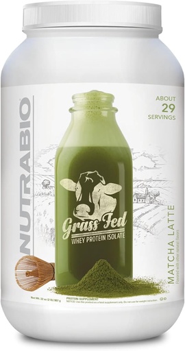 [BRSWGHAZCABA2YI7] NutraBio Grass Fed Whey Isolate Protein Powder - 25G of Protein Per Scoop - Sugar Free Natural Lean Muscle Protein Supplement - Matcha Latte - 2 Pounds, 29 Servings