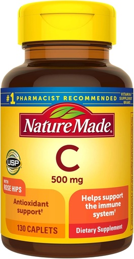 [BRSWKYQ3CAGB62DI] Vitamin C 500 mg Caplets with Rose Hips, 130 Count