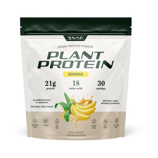 [BRSWY2T5DN6QY2Y7] Snap Supplements Organic Plant Based Vegan Protein Powder Nitric Oxide Boosting Protein Powder, BCAA Amino Acid for Muscle Growth, Performance & Recovery - 30 Servings (Banana)