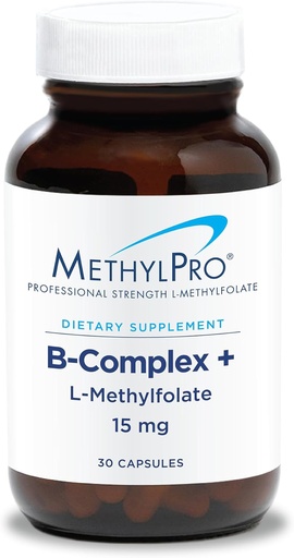 [BRSWGYLYC4HRUEY2] MethylPro B-Complex + L-Methylfolate 15 mg - 여성과 남성을 위한 메틸을 입힌 비타민 B 복합체, Folate, Niacin 및 Biotin, VIT B 보충교재를 가진 세포 에너지 지원 - 30 Vegan 캡슐
