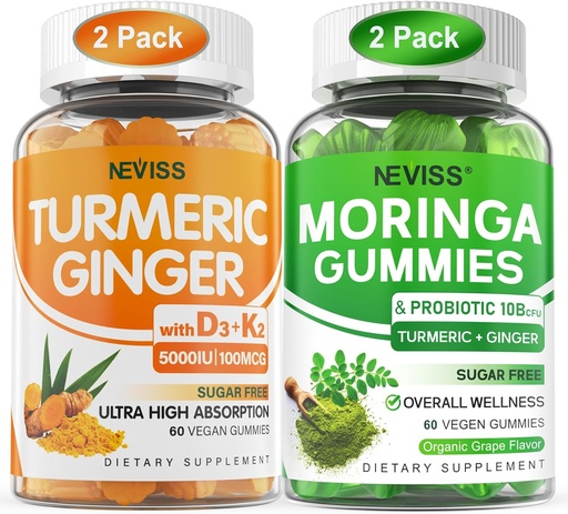 [BRSRACT7CF7AKELD] 2 Pack Turmeric Ginger Gummies + 2 Pack Moringa Gummies
