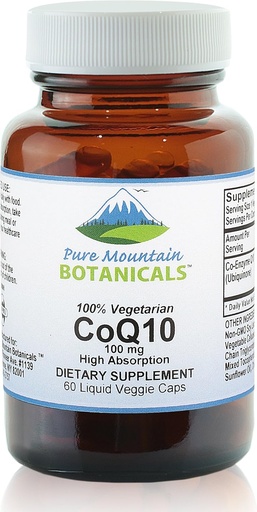 [BRSWKYDRCAHBYE3U] Pure Mountain Botanicals Coq10 100mg Softgels - 60 Vegan Kosher Capsules with Ubiqunone Coenzyme Q10 Supplement