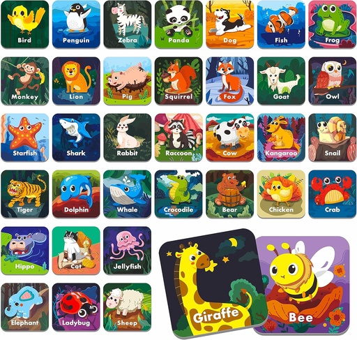 [BRSWYCAKDMFREE3O] Hebayy 36 Pair Animal Matching Memory Game Flash Cards for Toddlers, Preschool, Kindergarten and Home. Erasable, Fun & Fast, Travel Friendly, Skill Building. Size 2” x 2”(5 x 5 cm)