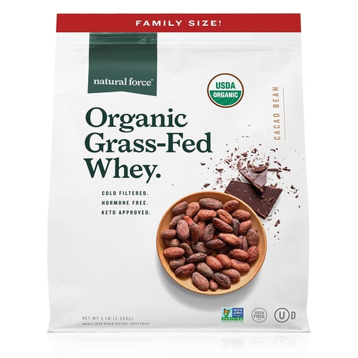 [BRSW2EIFCMFB42TJ] Natural Force Whey Protein Powder – Chocolate, 5 lbs – Grass Fed Organic, Pure, Keto & Paleo Friendly, Low Carb, Kosher, Non GMO – Family Size A2 Protein