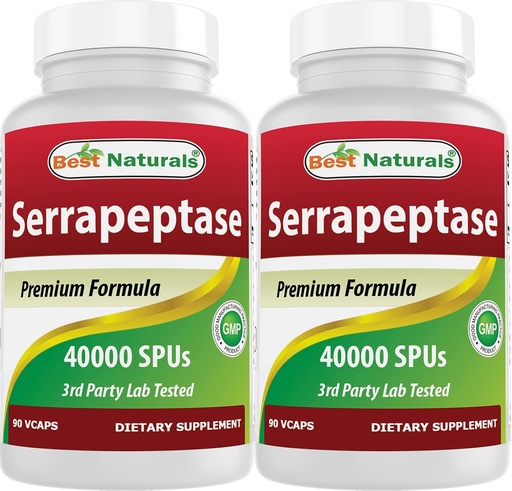 [BRSW2AYFAEMWYHLD] Best Naturals Serrapeptase 40000 SPUs 90 Vcaps (90 Count (Pack of 2))