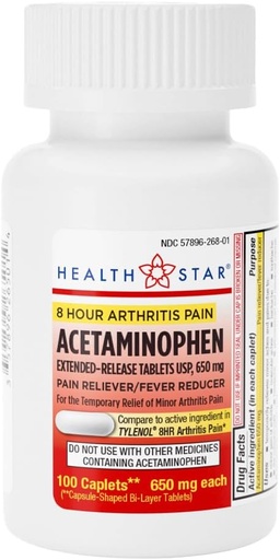 [BRSRMCQEDEPAI2Q7] GeriCare Acetaminophen Extended- Release Gigt 650mg Caplets, Pain Reliever, Gigt Symptomer, Feber Reduktion, 100 Greve (pakke med 1)