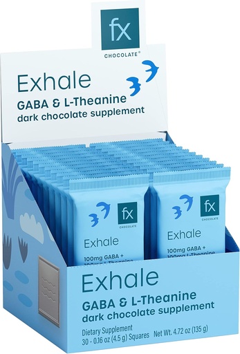 [BRSW2YIQOAMBUET2] Fx Chocolate Exhale - Relaxing Chocolate Supplement to Support Calm + Stress Response - Sugar Free Cacao with 100mg GABA + 100mg L-Theanine - Keto Dark Chocolate - Vegan + Non-GMO (30 Pieces)