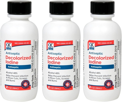 [BRSRMHAFBUCB4A3O] Quality Choice Antiseptic Decolorized Iodine 2 Fl. Oz. - 3 Pack