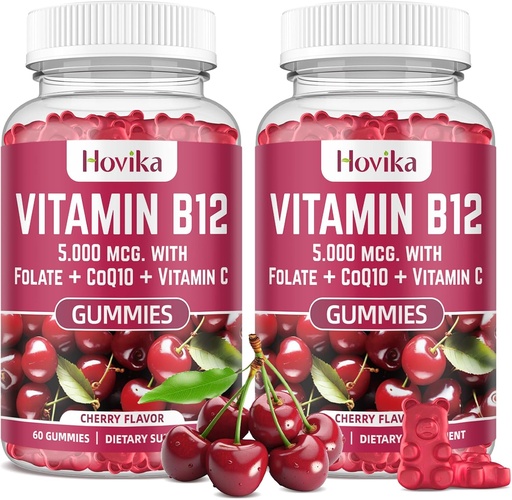 [BRSRA2YQOQMQYHTZ] Vitamin B12 Complex 5000 mcg Methyl B12, Adenosyl B12 & Hydroxy B12, with Coenzyme Q10, Folate, Vitamin C, Chewable B 12 for Energy Support, Metabolism, Bone Health - Cherry Flavor, 2 Pack