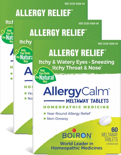 [BRSROEA6BEFAMELL] Boiron AllergyCalm Tablets 180 Count, Relief from Allergies and Hay Fever Symptoms of Sneezing, Runny Nose, and Itchy Eyes or Throat, (Pack of 3 60ct Boxes)