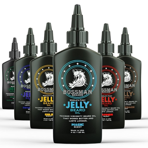 [BRSRMCQQC54AGCDU] Bossman Jelly Beard Oil Variety Pack - Beard Grooming Care and Growth Kit - All 6 Beard Jelly Oil Scents - Made in USA