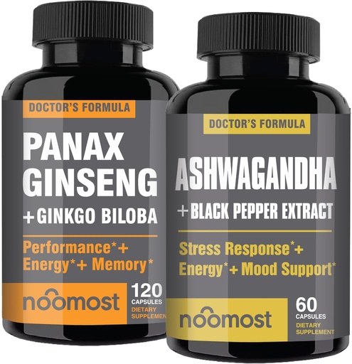 [BRSRABQ5C4CQO2DA] NooMost Authentic Korean Red Panax Ginseng + Organic Ashwagandha with Ginkgo Biloba & Black Pepper
