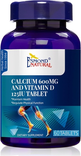 [BRSRAGD6CUFWOYD3] (3 Pack) Esmond Natural: Calcium 600mg dan Vitamin D 125IU (Keep Health, Regulate Fisik Fungsi), GMP, Natural Product Assn Sertifikasi, Dibuat di USA - 180 tablet