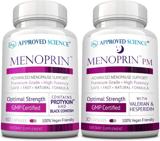[BRSWKGD7OYEB4HL2] Approved Science Menoprin - Menopause Support - Protykin, Black Cohosh - 1 Bottle Menoprin Day + 1 Bottle Menoprin PM - Vegan