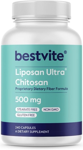 [BRSWIHL2BZ6BWCTC] BESTVITE Liposan Ultra Chitosan 500 mg (240 kapszula) - szabadalmaztatott gyorsabb cselekvés, mint a normál Chitosan - nincs stearates - nincs Fillers