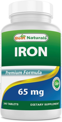 [BRSRMHQRCQIRA33U] Best Naturals Iron Supplement - 65 mg - 240 Tablets - Non-GMO & Gluten Free