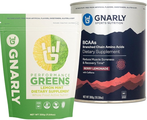 [BRSRA2Y6CIAQKYA4] Gnarly Nutrition BCAAs Berry Lemonade (10.58oz) Performance Greens Lemon Mint (11.64 oz)