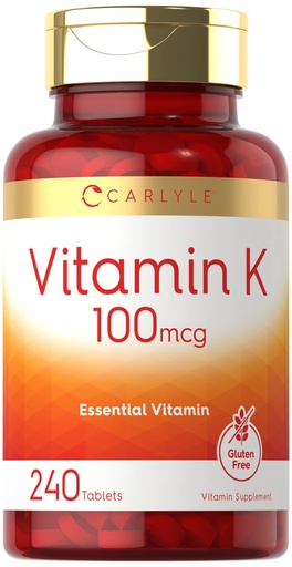 [BRSWYBAHB4DRUEI2] Carlyle Vitamin K 100 mcg | 240 Tablets | Vegetarian, Non-GMO, Gluten Free | Vitamin K Supplement