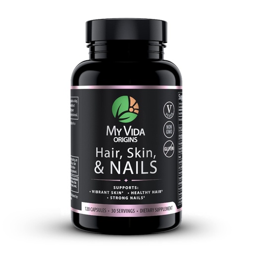 [BRSRAYIPBYIGEE3B] My Vida Origins Hair Skin and Nails | Thicker Hair, Stronger Nails, Vibrant Skin | Supports Natural Beauty | Zinc, Biotin, Vitamin E | Vegan 120 Capsules 1 Month Supply