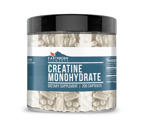 [BRSWYYIECAFAAYD3] Earthborn Elements Creatine Monohydrate 200 Capsules, Pure & Undiluted, No Additives
