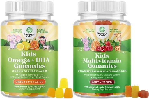 [BRSW2HQ7DMCRECAV] Bundle of Kids Gummies - DHA Fatty Acids Omega 3 6 9 for Brain, Immune Strength & Vision and Multivitamin for Immune Support with Vitamins A, C, D3, E, B6 &amp; B12, Zinc &amp; Iodine