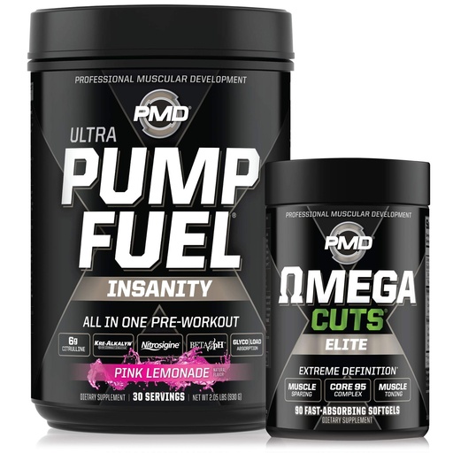 [BRSWYCYCBMBBSGTD] PMD Sports Ultra Pump Fuel Insanity - Pre Workout – Pink Lemonade (30 Servings) Sports Omega Cuts Elite Thermogenic Fat Burner (90 Softgels)