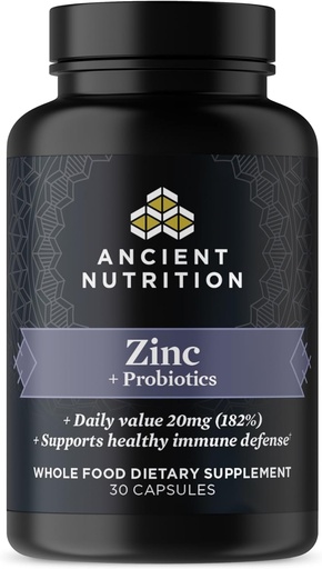 [BRSWYZL3AQFBQDT2] Probióticos de Nutrición Antigua y Suplemento Zinc, soporta Sistema de Inmunes Saludable y Salud Gut, Hecho Sin OGMs, Suplemento de Superalimentos, Paleo y Keto Friendly, 30 Cuenta