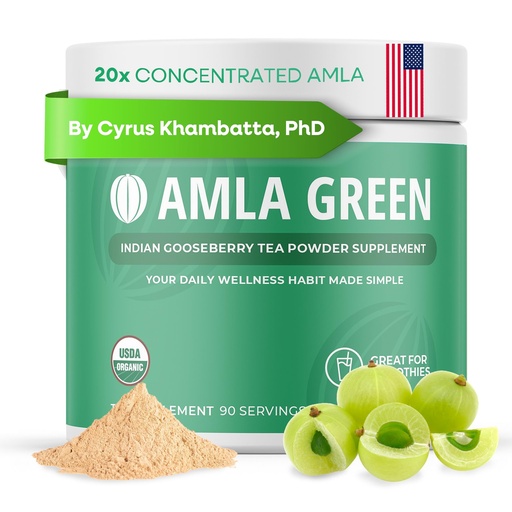 [BRSWGZYTCJ4GCYIU] Amla Powder & Green Tea Superfood Supplement, 20x Ultra Concentrated Amla, Antioxidant Support, Made with Oolong Tea and Indian Gooseberries, Organic, Vegan, Classic Flavor, 90 Servings