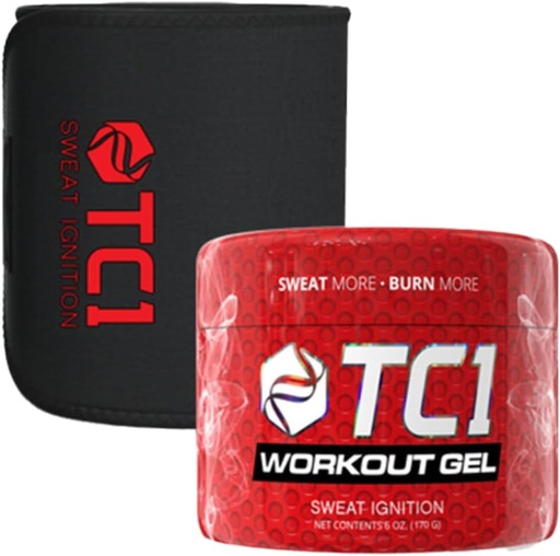 [BRSROYICOYHWGFDA] TC1 Sweat More Bundle Includes Regular Size Sweat Belt and Topical Sweat Gel Workout Enhancer with Capsaicin