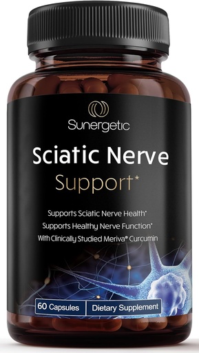 [BRSROHYDDFYAY3T2] Sunergetic Premium Sciatic Nerve Support Formula - Sciatic Nerve Supplement with Benfotaimine, Alpha Lipoic Acid (ALA) & Meriva Turmeric - Supports Sciatic Nerve Health & Joint Comfort - 60 Capsules
