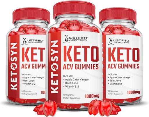[BRSRAYA6AF6REF3Z] Justified Laboratories (3 Pack Ketosyn Keto ACV Gummis Advanced Formula 1000MG Ketosyn Keto Gummies Apfelessig mit Granatapfelfettsaft Pulver B12 Vegan Non GMO 180 Gummys
