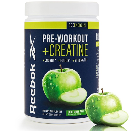 [BRSRAGTRCENGMADU] Reebok REEenergize Pre-Workout Powder | 3g Creatine Monohydrate, 200mg Natural Caffeine | Clean Energy for Strength, Focus & Pump | Informed Sport Certified | 25 Servings | Sour Green Apple