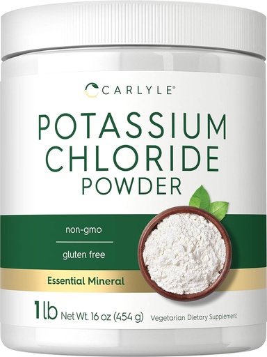 [BRSWGAQOAACBYCQZ] Carlyle Potassium Chloride Powder Supplement 16 oz | Food Grade | Salt Substitute | Vegan, Vegetarian, Non-GMO, Gluten Free